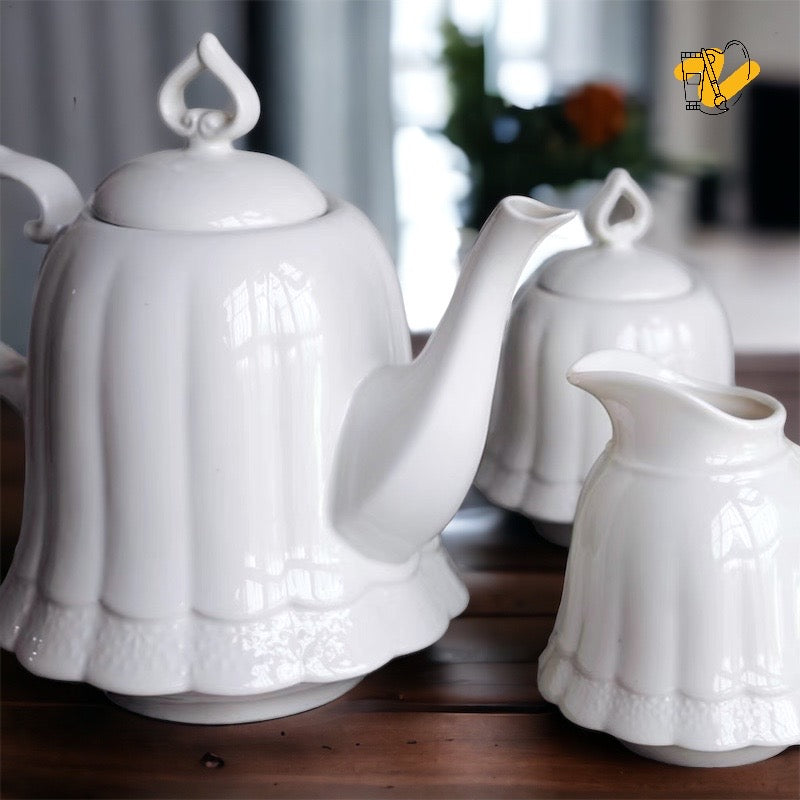 Porcelain Neoclassical Style Tea Set (Teapot, Cream Jug & Sugar Bowl)