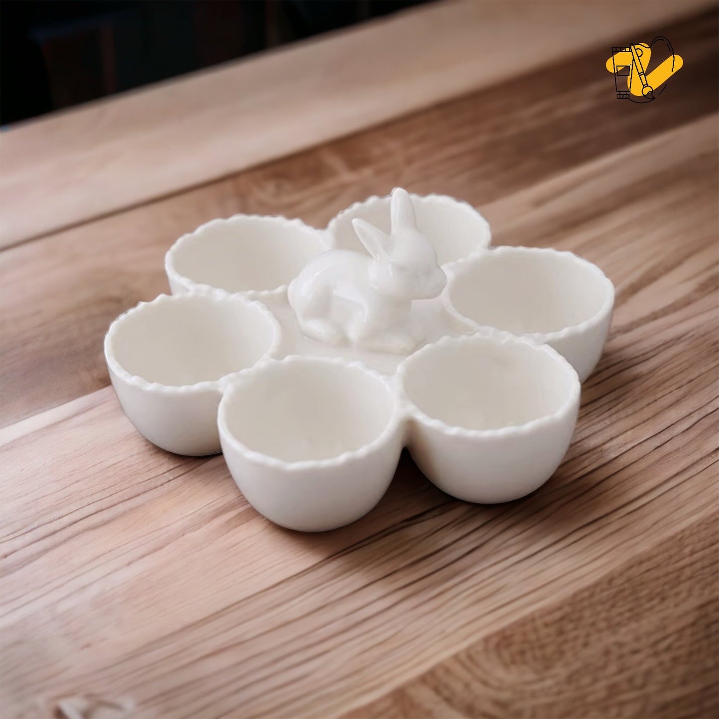 Half Dozen Egg Server Plate with Rabbit