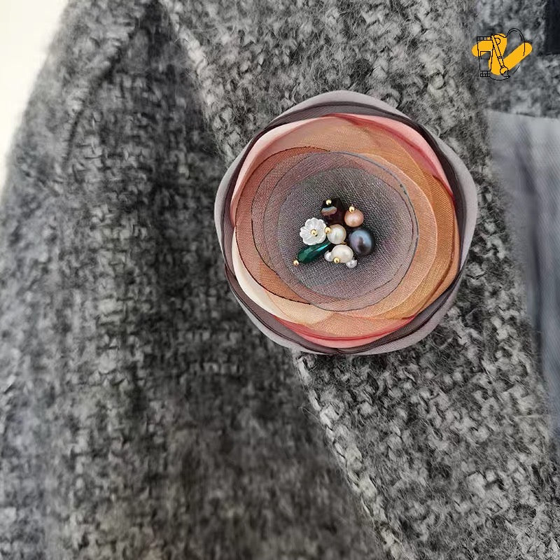 Fabric and Beads Fashion Brooch
