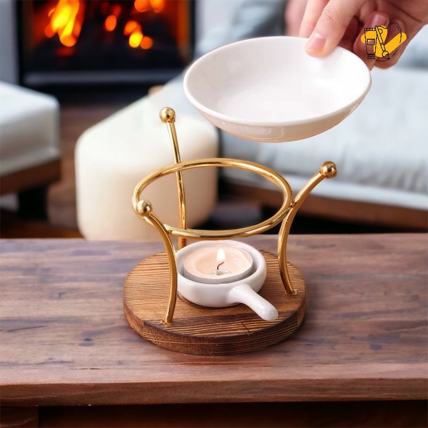 Essential Oil Burner with Metal and Wood Stand
