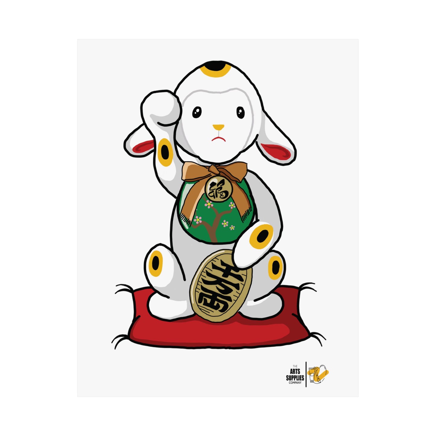 Maneki-Neko Lamb Poster - Cute Wall Art for Home Decor, Gift for Lamb Lovers, Japanese Inspired Art, Nursery Decoration, Positive Vibes