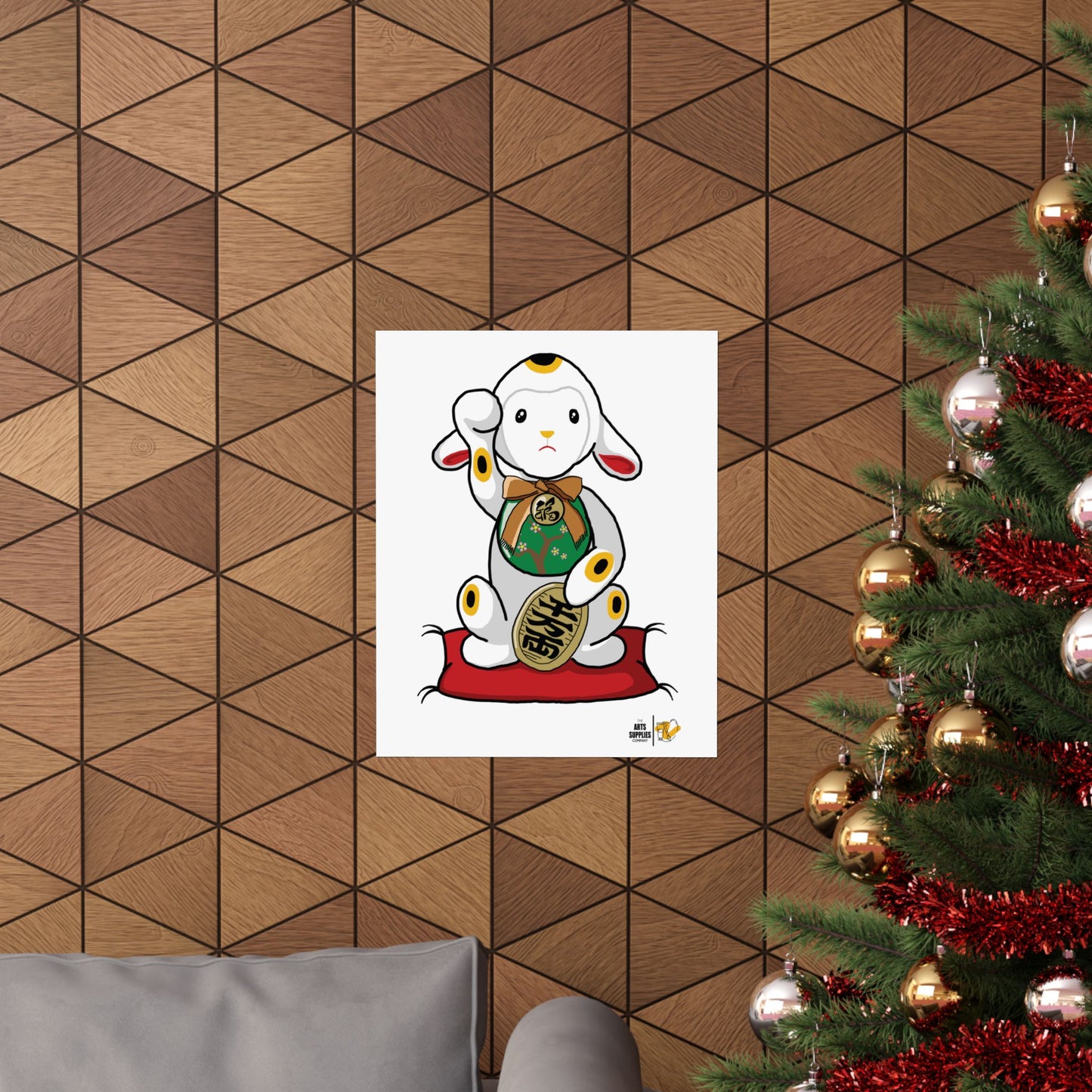 Maneki-Neko Lamb Poster - Cute Wall Art for Home Decor, Gift for Lamb Lovers, Japanese Inspired Art, Nursery Decoration, Positive Vibes