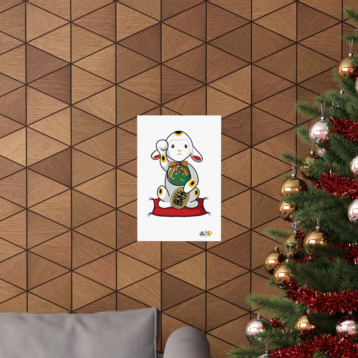 Maneki-Neko Lamb Poster - Cute Wall Art for Home Decor, Gift for Lamb Lovers, Japanese Inspired Art, Nursery Decoration, Positive Vibes