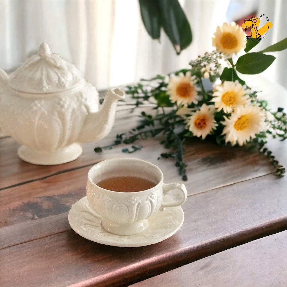 Cream Color Embossed Neoclassical Style Tea Set