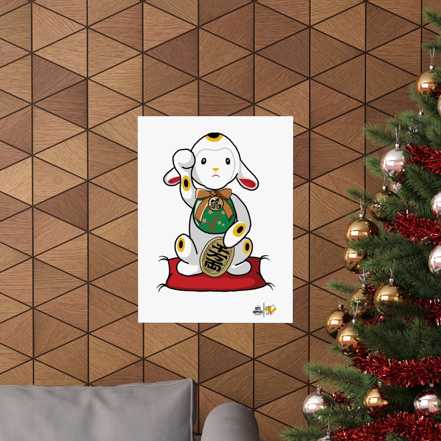 Maneki-Neko Lamb Poster - Cute Wall Art for Home Decor, Gift for Lamb Lovers, Japanese Inspired Art, Nursery Decoration, Positive Vibes