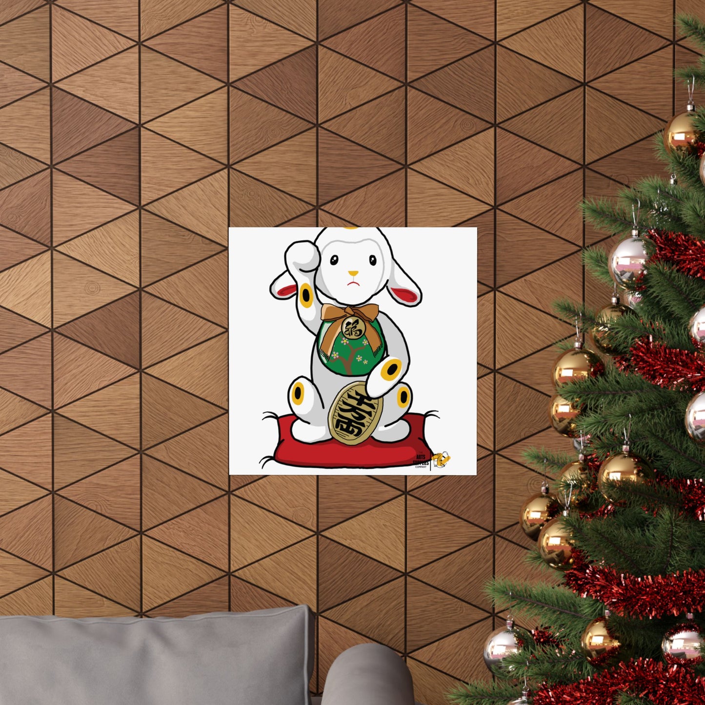 Maneki-Neko Lamb Poster - Cute Wall Art for Home Decor, Gift for Lamb Lovers, Japanese Inspired Art, Nursery Decoration, Positive Vibes