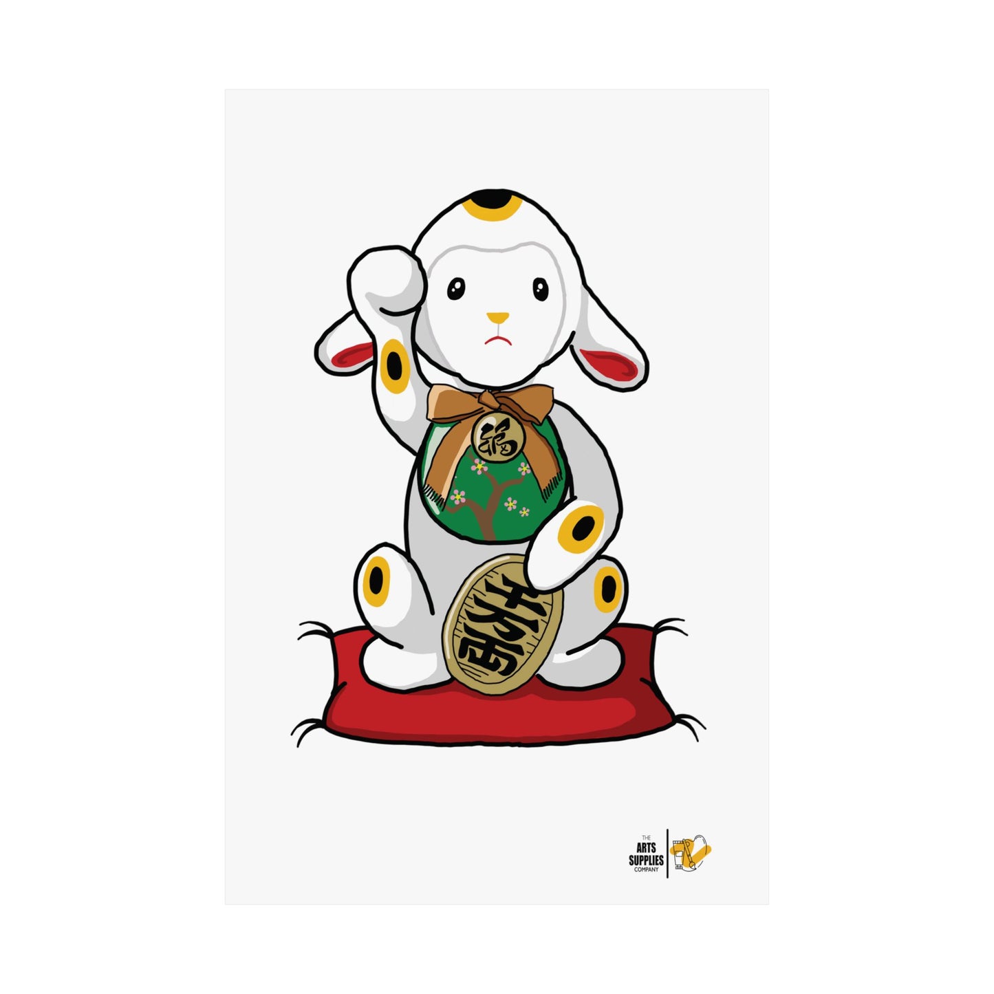 Maneki-Neko Lamb Poster - Cute Wall Art for Home Decor, Gift for Lamb Lovers, Japanese Inspired Art, Nursery Decoration, Positive Vibes