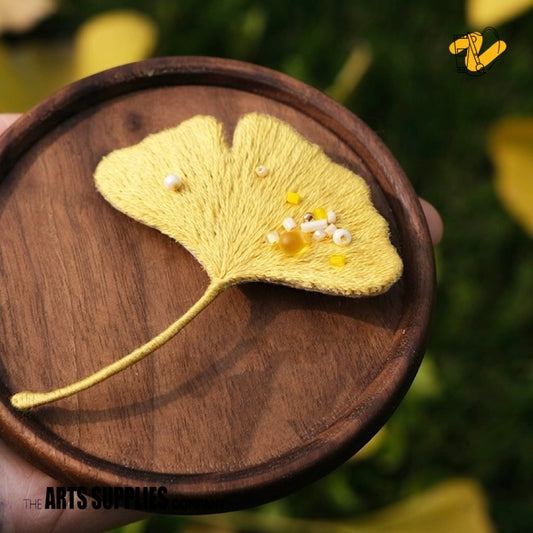 Embroidery Kit | Yellow Ginkgo Brooch