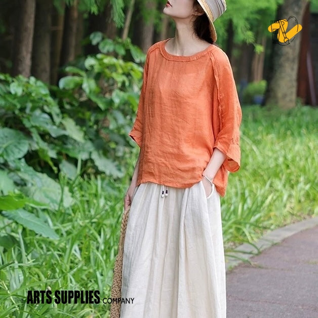 Cantaloupe Ramie Loose-fit Top