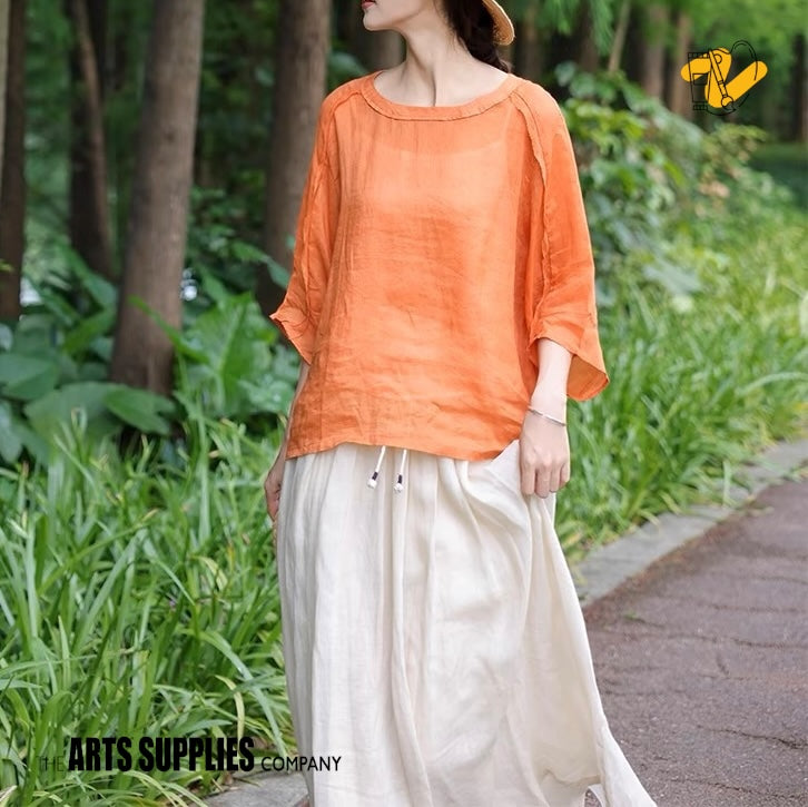 Cantaloupe Ramie Loose-fit Top