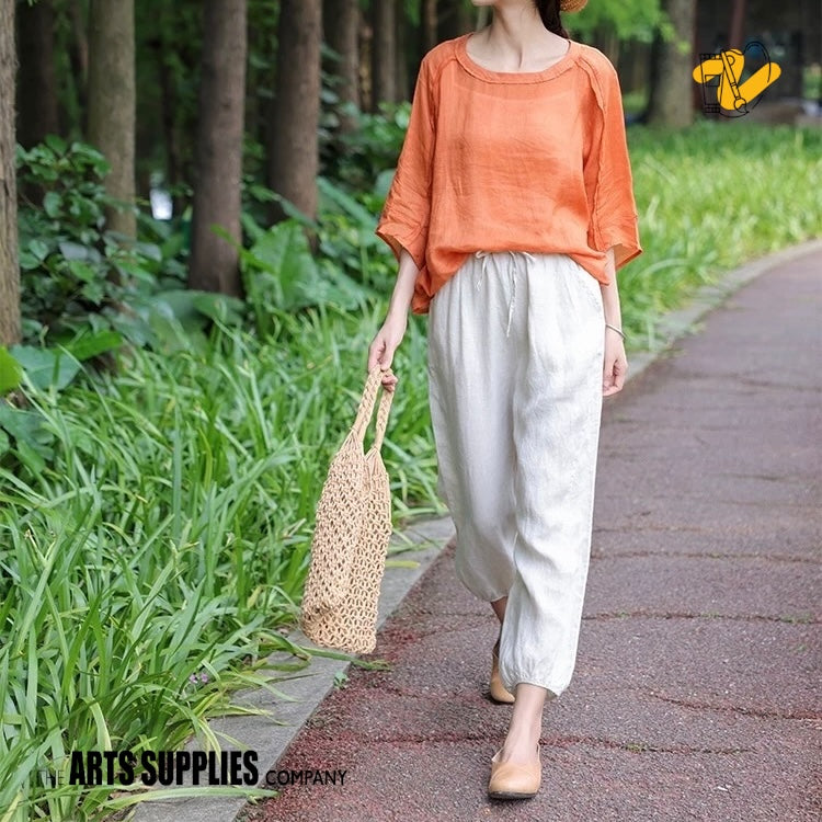 Cantaloupe Ramie Loose-fit Top