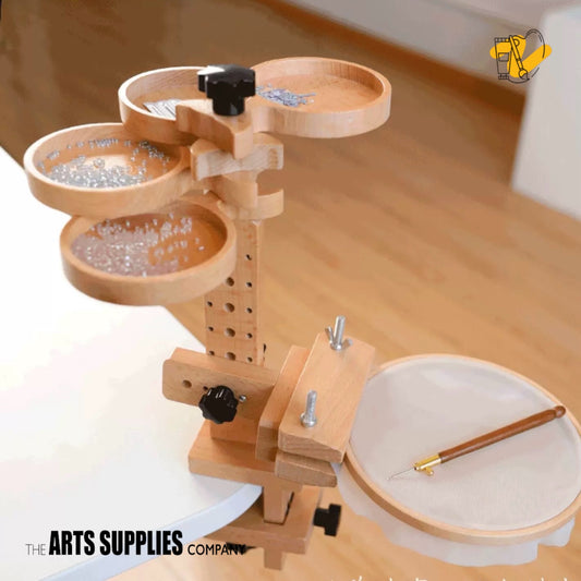 Beech Wood Tambour Embroidery Hoop Holder with Trays for Beads & Sequins