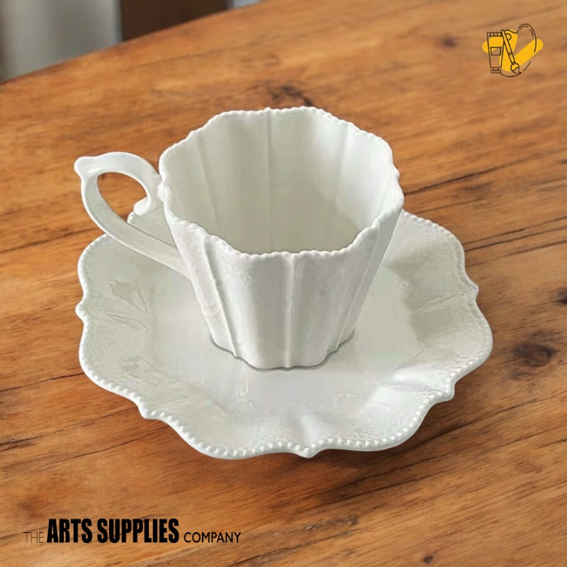 Teacup & Saucer with Embossed Floral Pattern (250ml)
