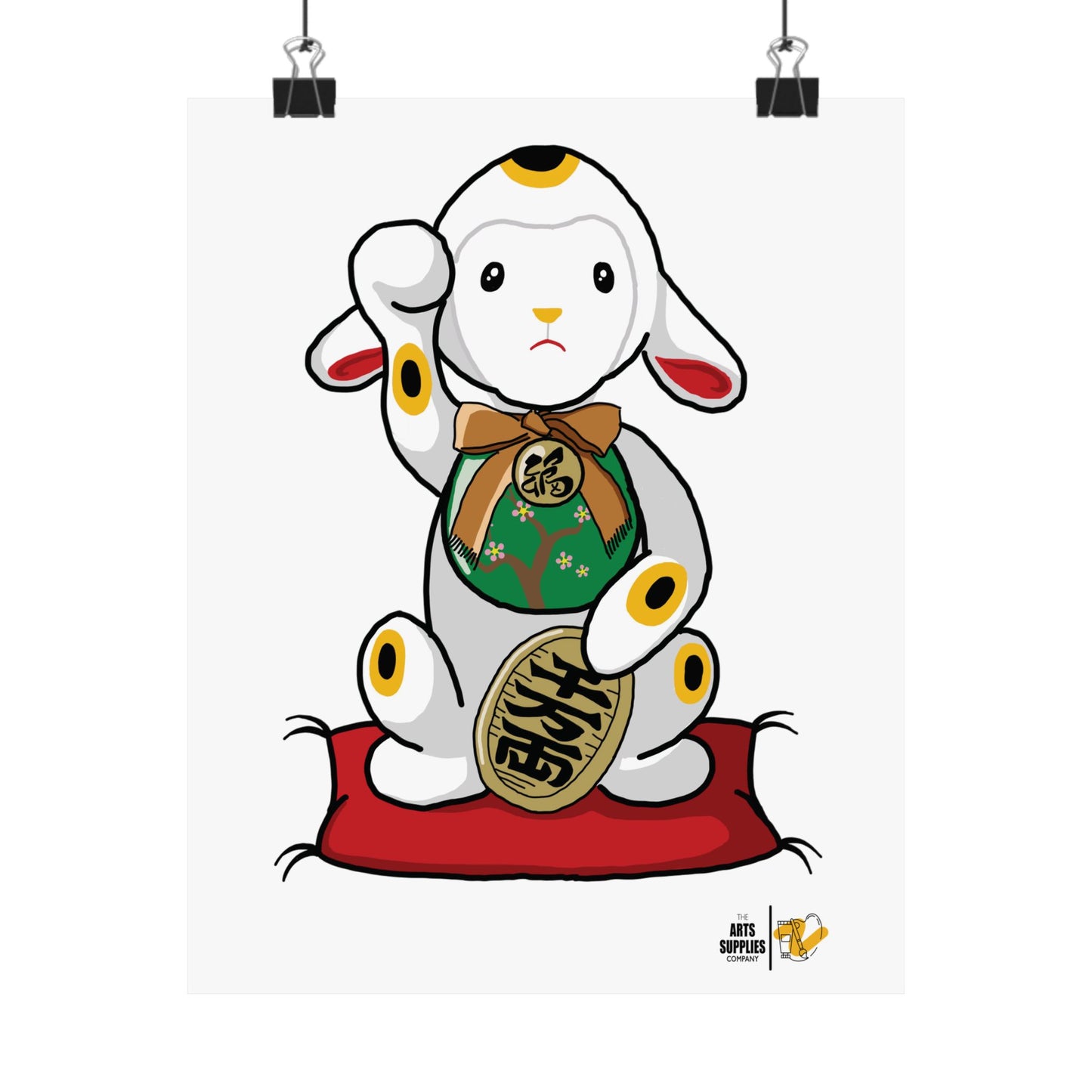 Maneki-Neko Lamb Poster - Cute Wall Art for Home Decor, Gift for Lamb Lovers, Japanese Inspired Art, Nursery Decoration, Positive Vibes