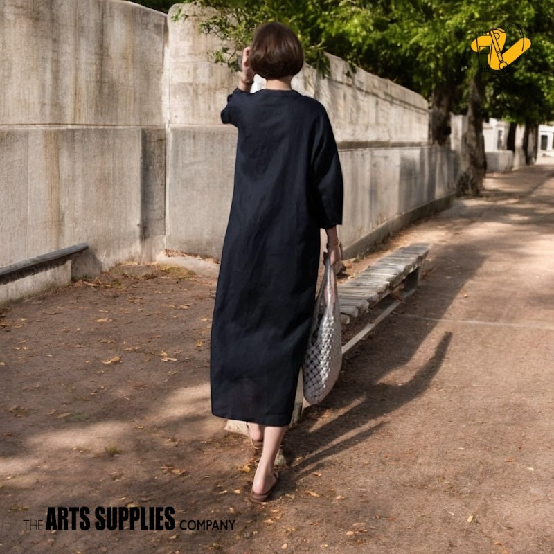 Linen Midi Dress in Black