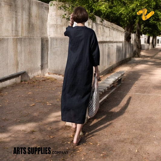 Linen Midi Dress in Black