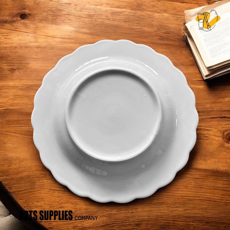 Scalloped Edge Round Plate with Bow