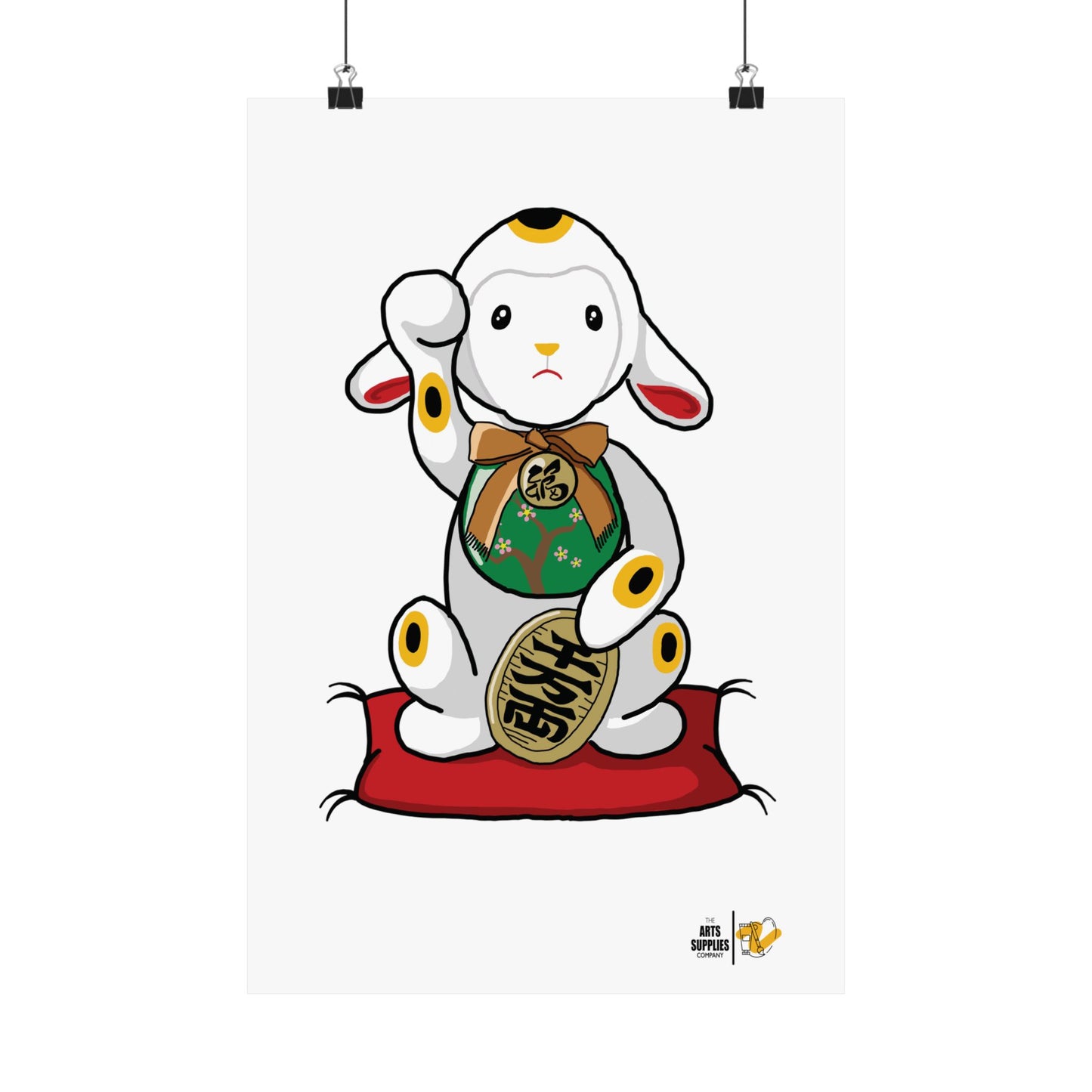 Maneki-Neko Lamb Poster - Cute Wall Art for Home Decor, Gift for Lamb Lovers, Japanese Inspired Art, Nursery Decoration, Positive Vibes