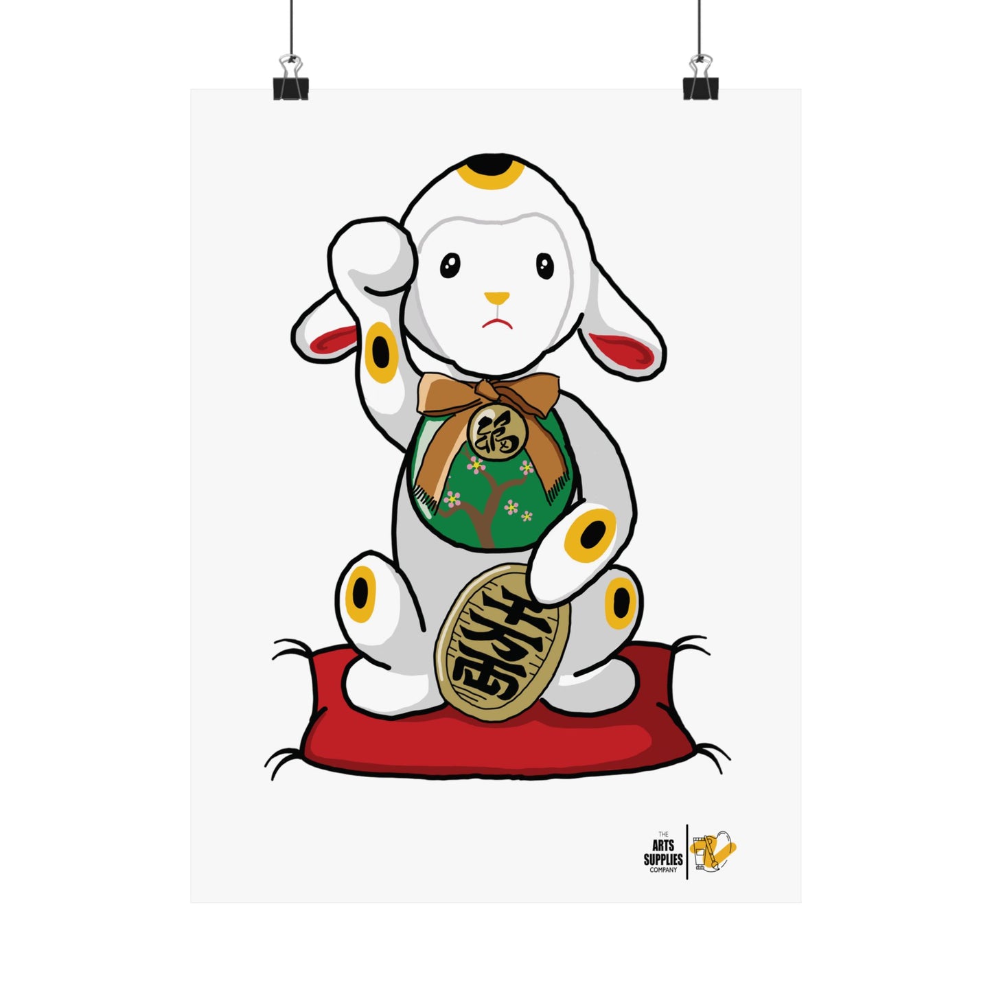 Maneki-Neko Lamb Poster - Cute Wall Art for Home Decor, Gift for Lamb Lovers, Japanese Inspired Art, Nursery Decoration, Positive Vibes