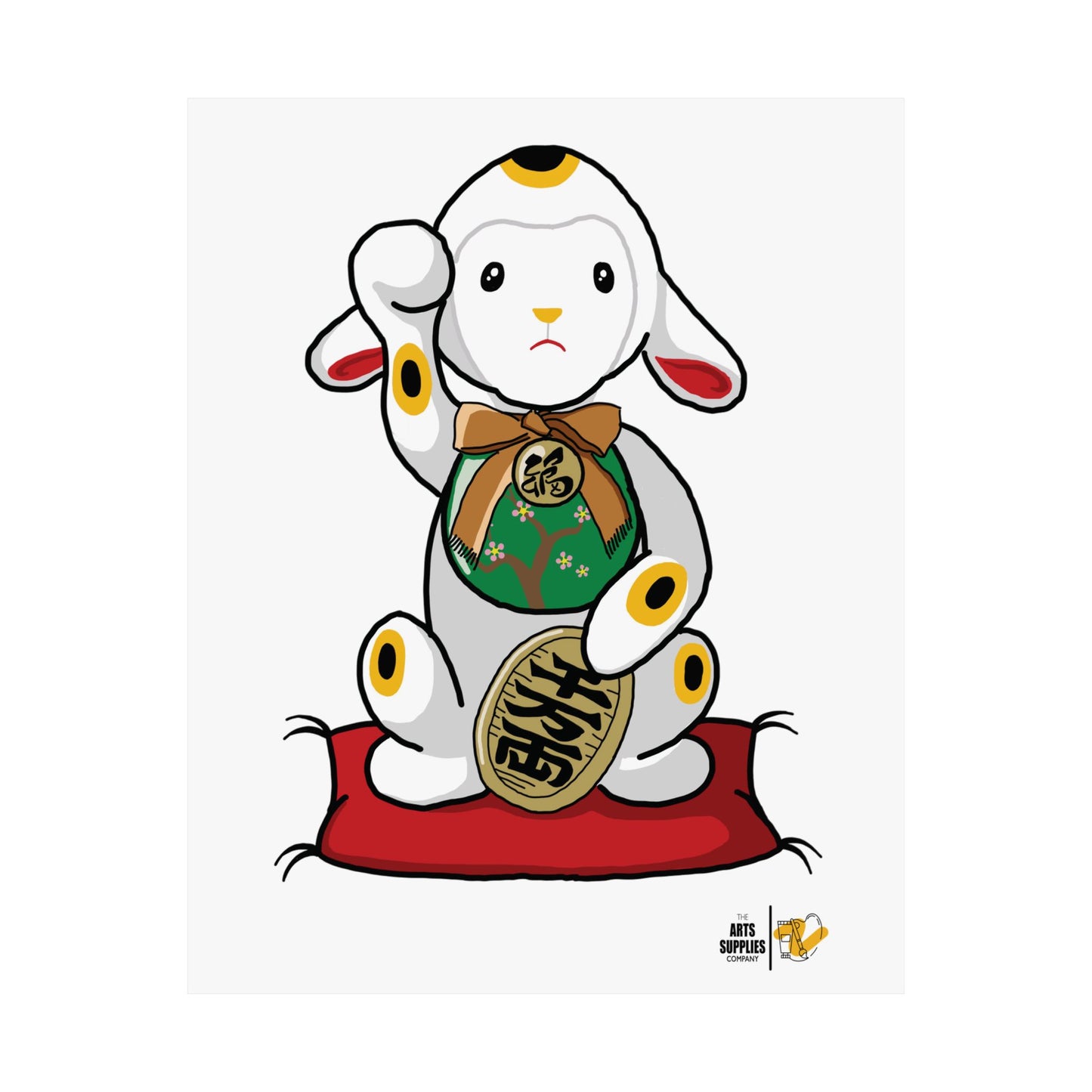 Maneki-Neko Lamb Poster - Cute Wall Art for Home Decor, Gift for Lamb Lovers, Japanese Inspired Art, Nursery Decoration, Positive Vibes