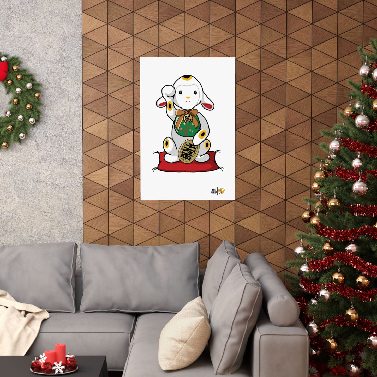 Maneki-Neko Lamb Poster - Cute Wall Art for Home Decor, Gift for Lamb Lovers, Japanese Inspired Art, Nursery Decoration, Positive Vibes