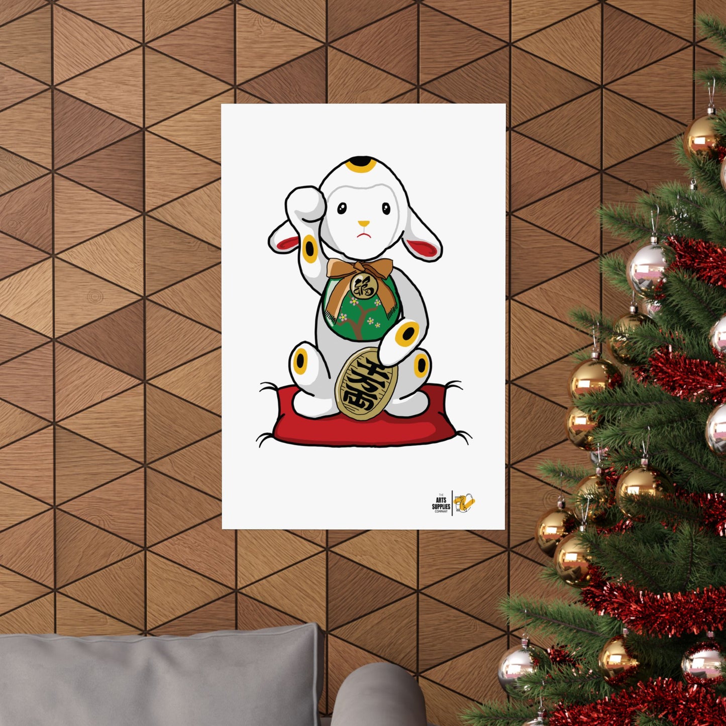 Maneki-Neko Lamb Poster - Cute Wall Art for Home Decor, Gift for Lamb Lovers, Japanese Inspired Art, Nursery Decoration, Positive Vibes