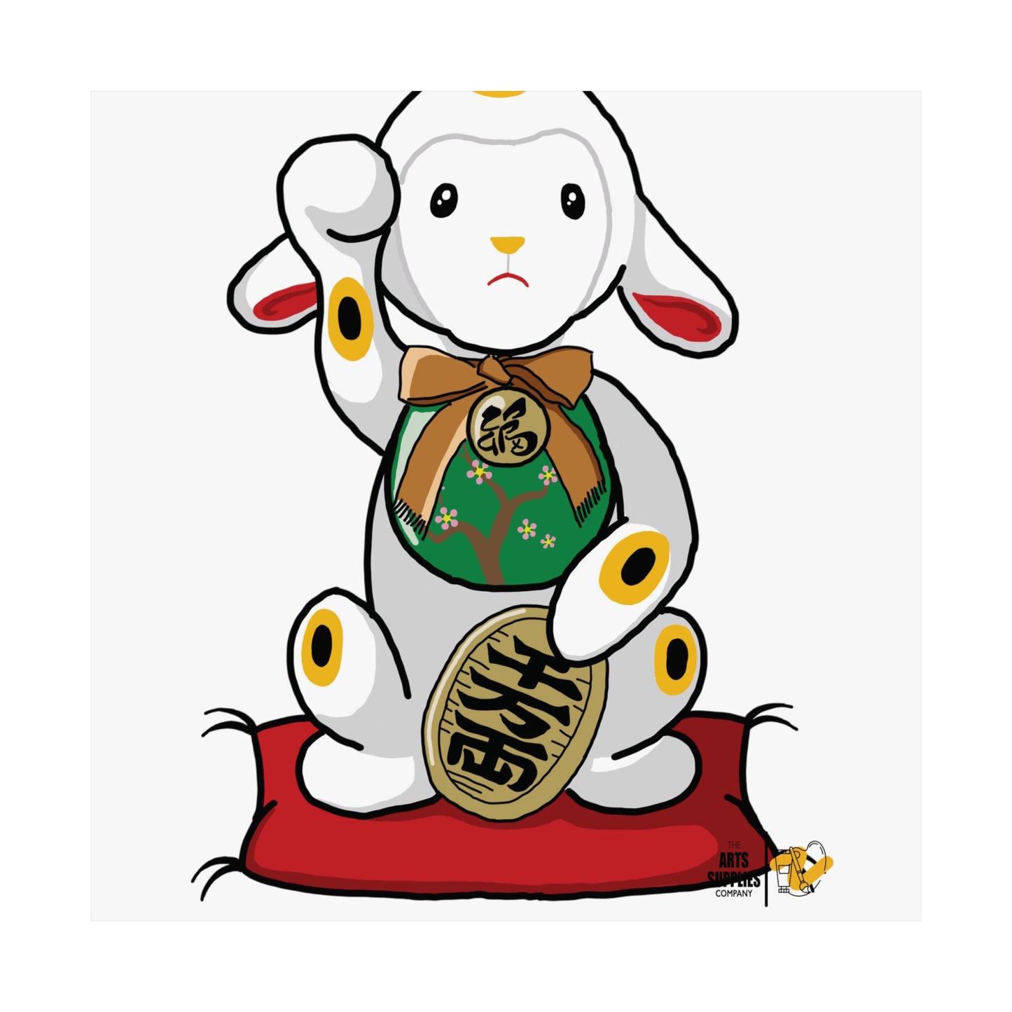 Maneki-Neko Lamb Poster - Cute Wall Art for Home Decor, Gift for Lamb Lovers, Japanese Inspired Art, Nursery Decoration, Positive Vibes