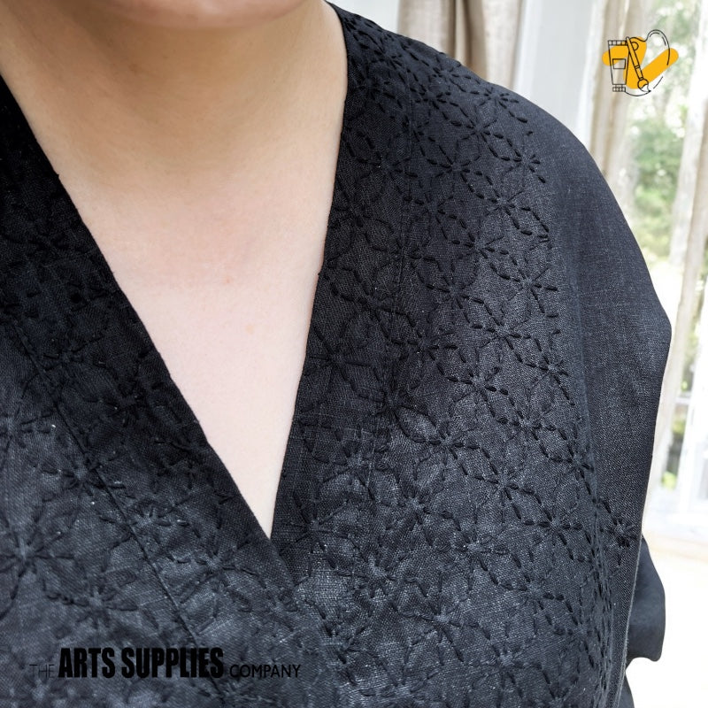 Sashiko Kit | Black on Black Linen Midi Dress