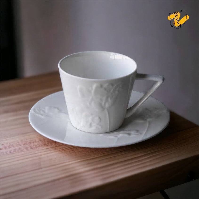 Bone China Embossed Coffee Cup & Saucer (250ml)