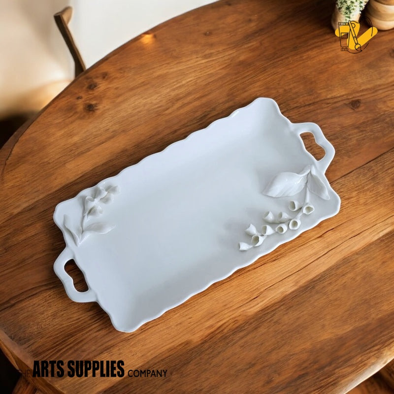 Serving Platter with Handles & Hand Crafted Lily of the Valley