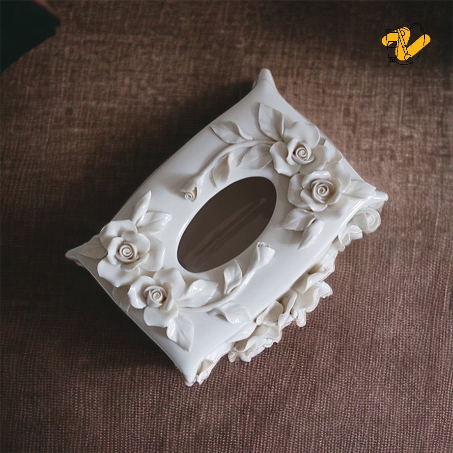 Handmade Sculpted Roses | Tissue Box Cover