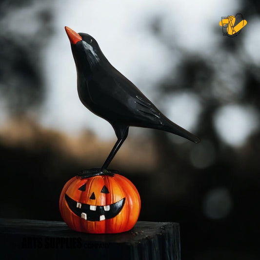 Crow & Pumpkin Resin Figurine