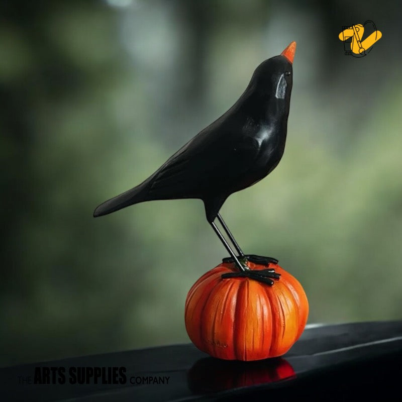 Crow & Pumpkin Resin Figurine