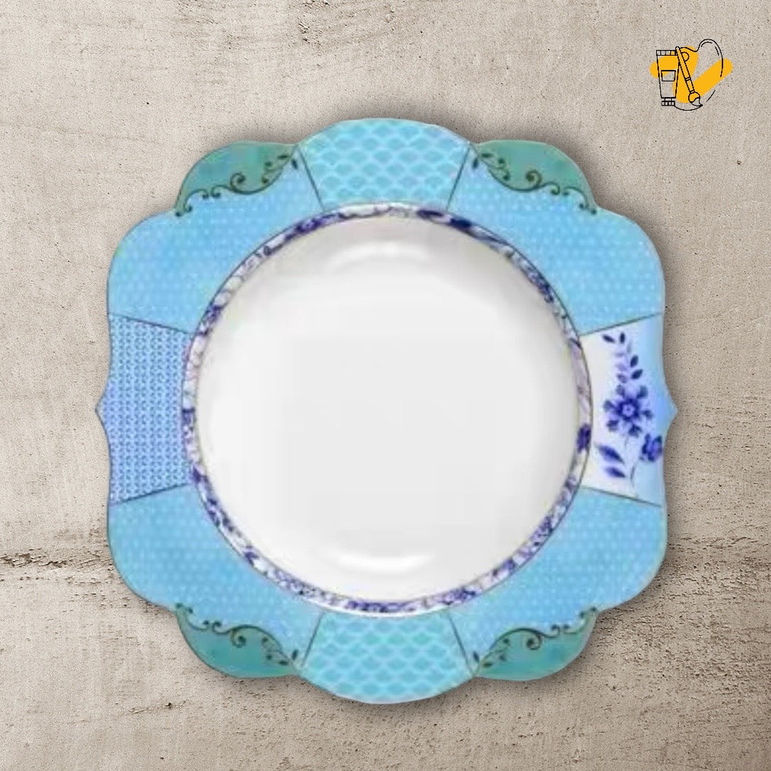 Royal Soup Dish with Blue Prints and Gold Edge