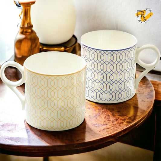 Bone China Coffee Mug with Interlaced Pattern (Set of 2)