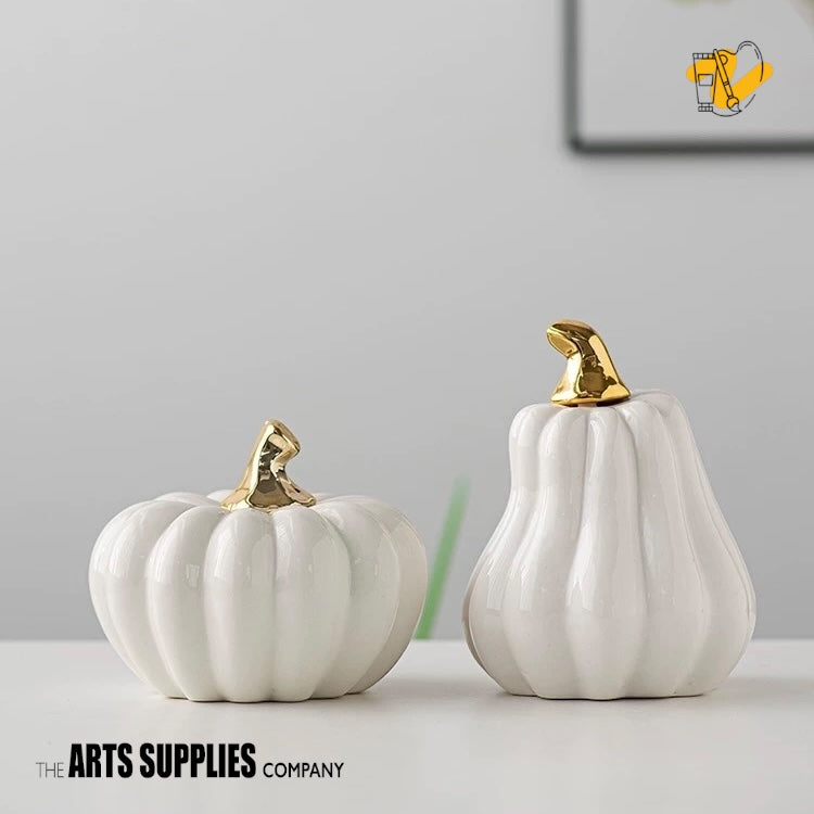 Pumpkin Sculpture with Gold Stem (Set of 2)