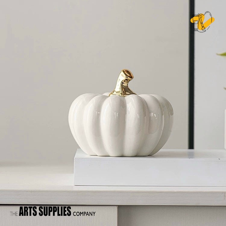 Pumpkin Sculpture with Gold Stem (Set of 2)