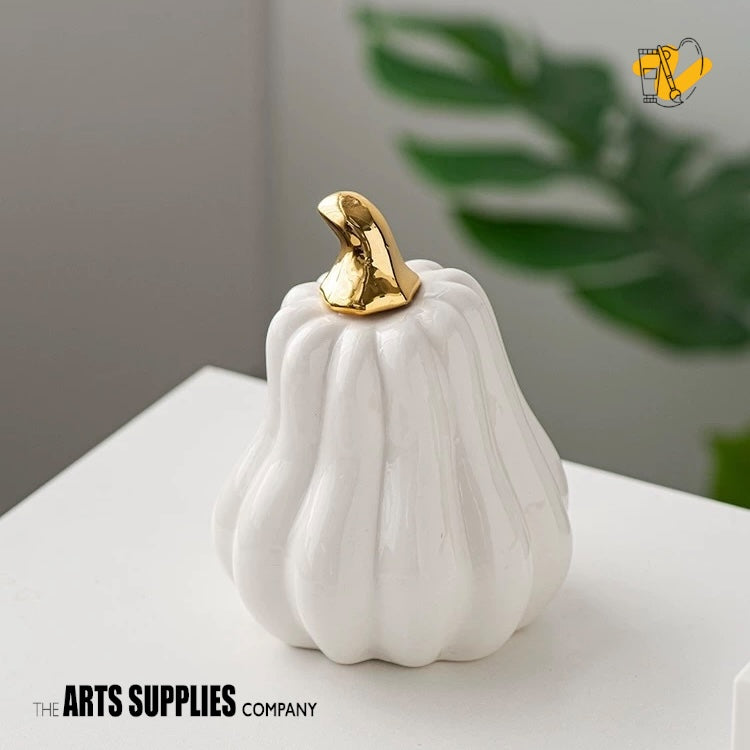 Pumpkin Sculpture with Gold Stem (Set of 2)