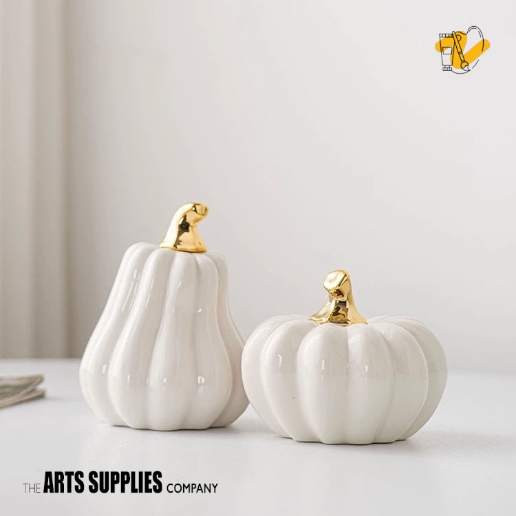 Pumpkin Sculpture with Gold Stem (Set of 2)