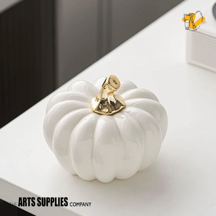 Pumpkin Sculpture with Gold Stem (Set of 2)