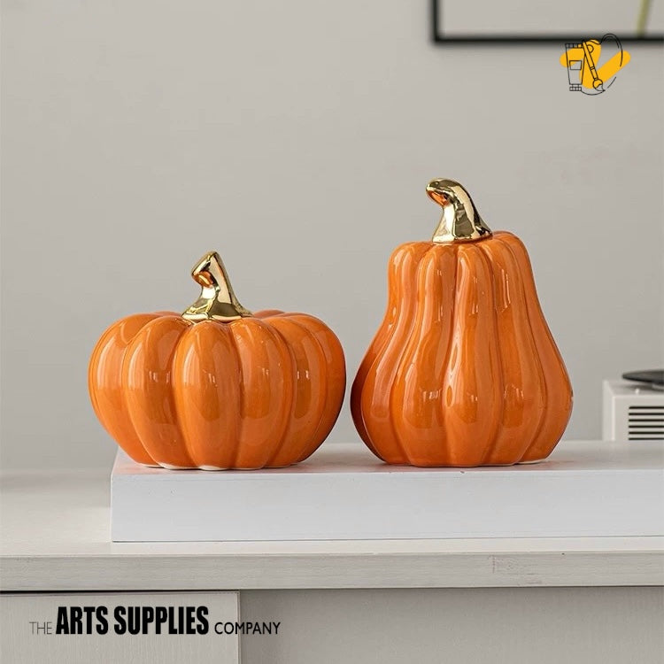 Pumpkin Sculpture with Gold Lid (Set of 2)