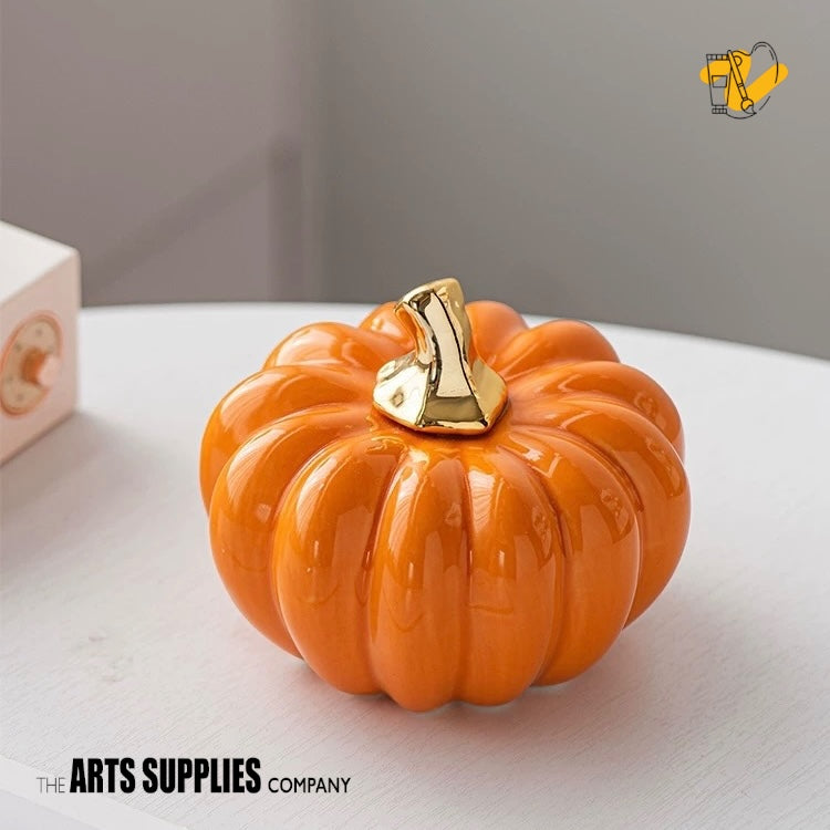 Pumpkin Sculpture with Gold Lid (Set of 2)