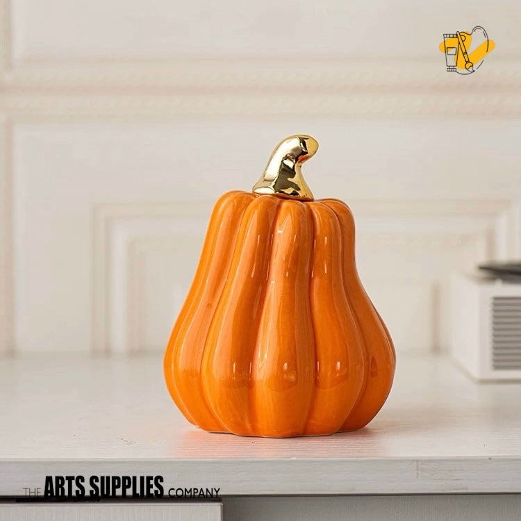 Pumpkin Sculpture with Gold Lid (Set of 2)