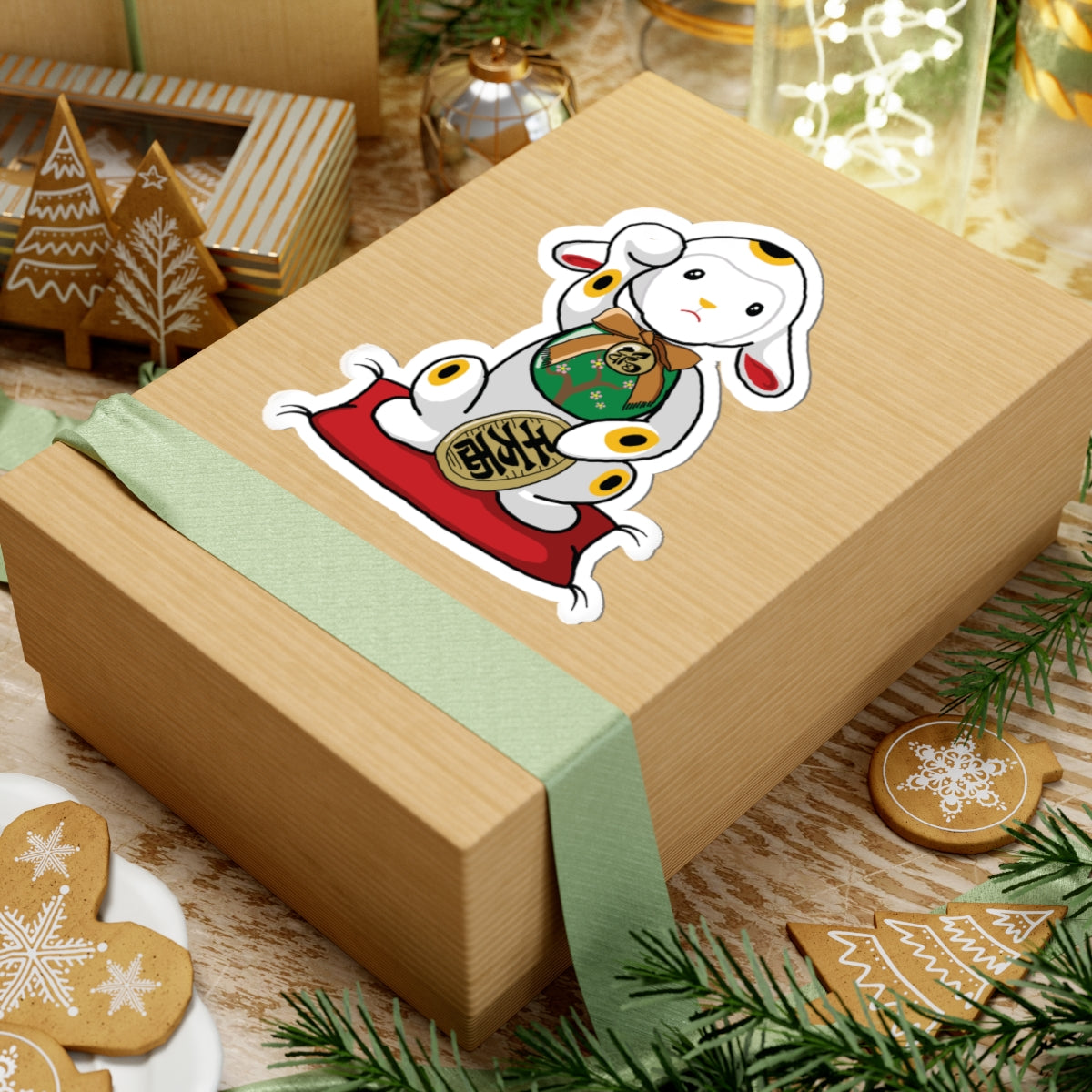 Maneki-Neko Lamb Stickers, Cute Stickers for Laptops, Japanese Decor, Gift for Lamb Lovers, Kawaii Accessories, Home and Office Decoration