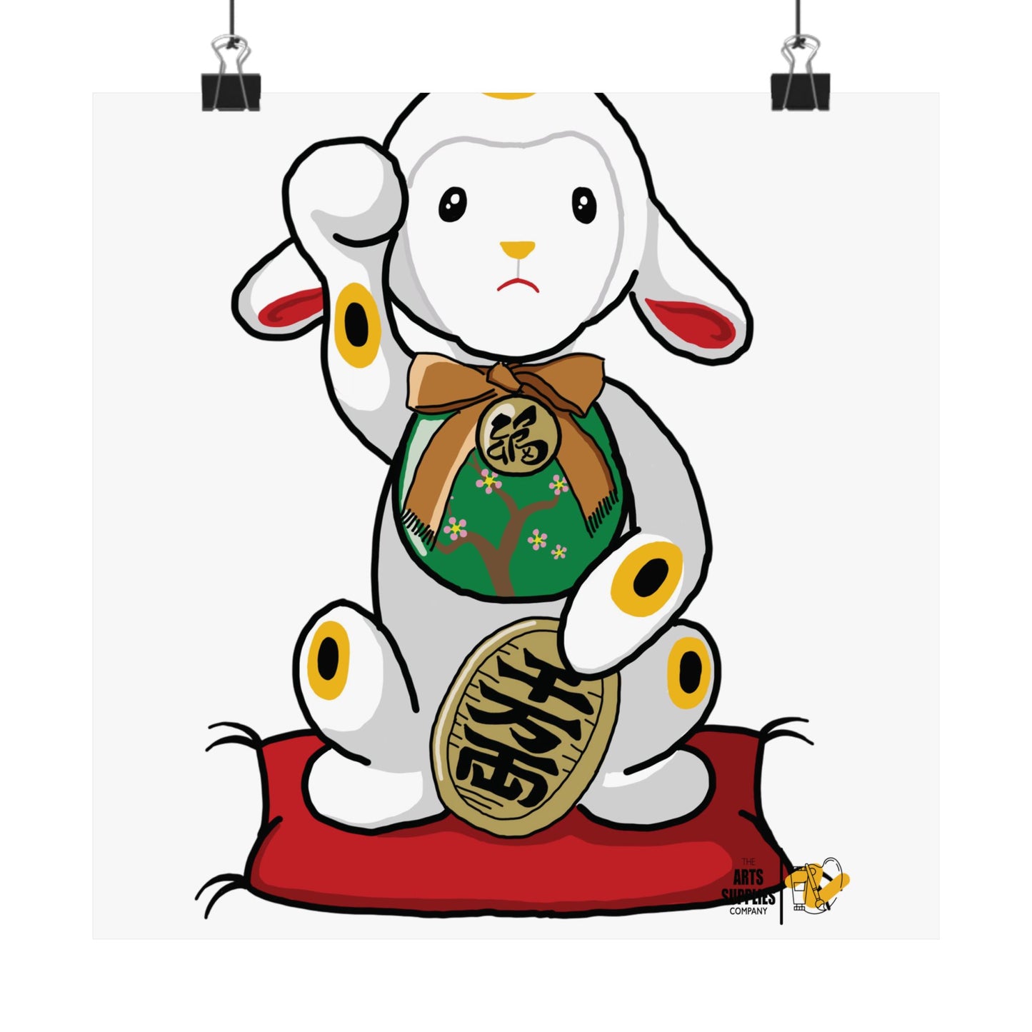 Maneki-Neko Lamb Poster - Cute Wall Art for Home Decor, Gift for Lamb Lovers, Japanese Inspired Art, Nursery Decoration, Positive Vibes