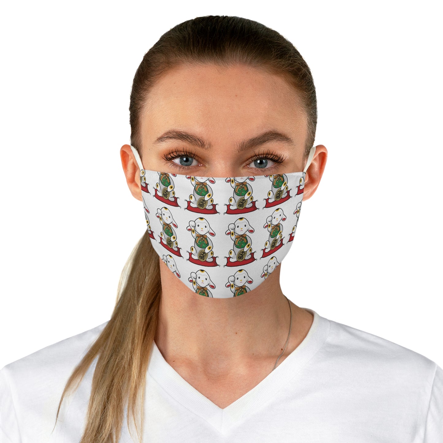 Cute Maneki-Neko Lamb design Fabric Face Mask | Fun Gift, Adjustable Mask, Lamb Themed Accessory, Face Covering