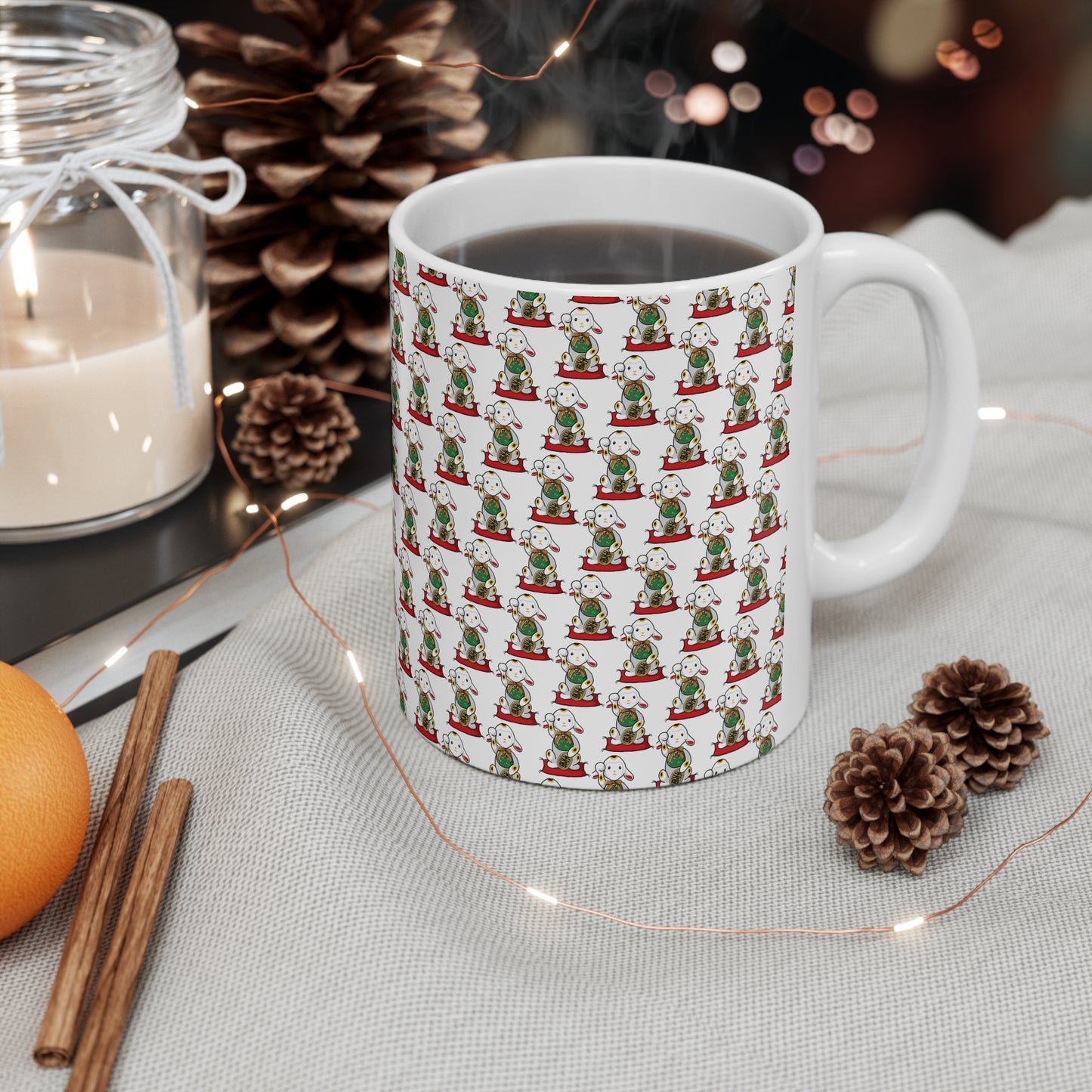 Ceramic Maneki-Neko Lamb Coffee Mug - Whimsical Design, Cute Gift for Tea Lovers, Home Decor, Cozy Vibes