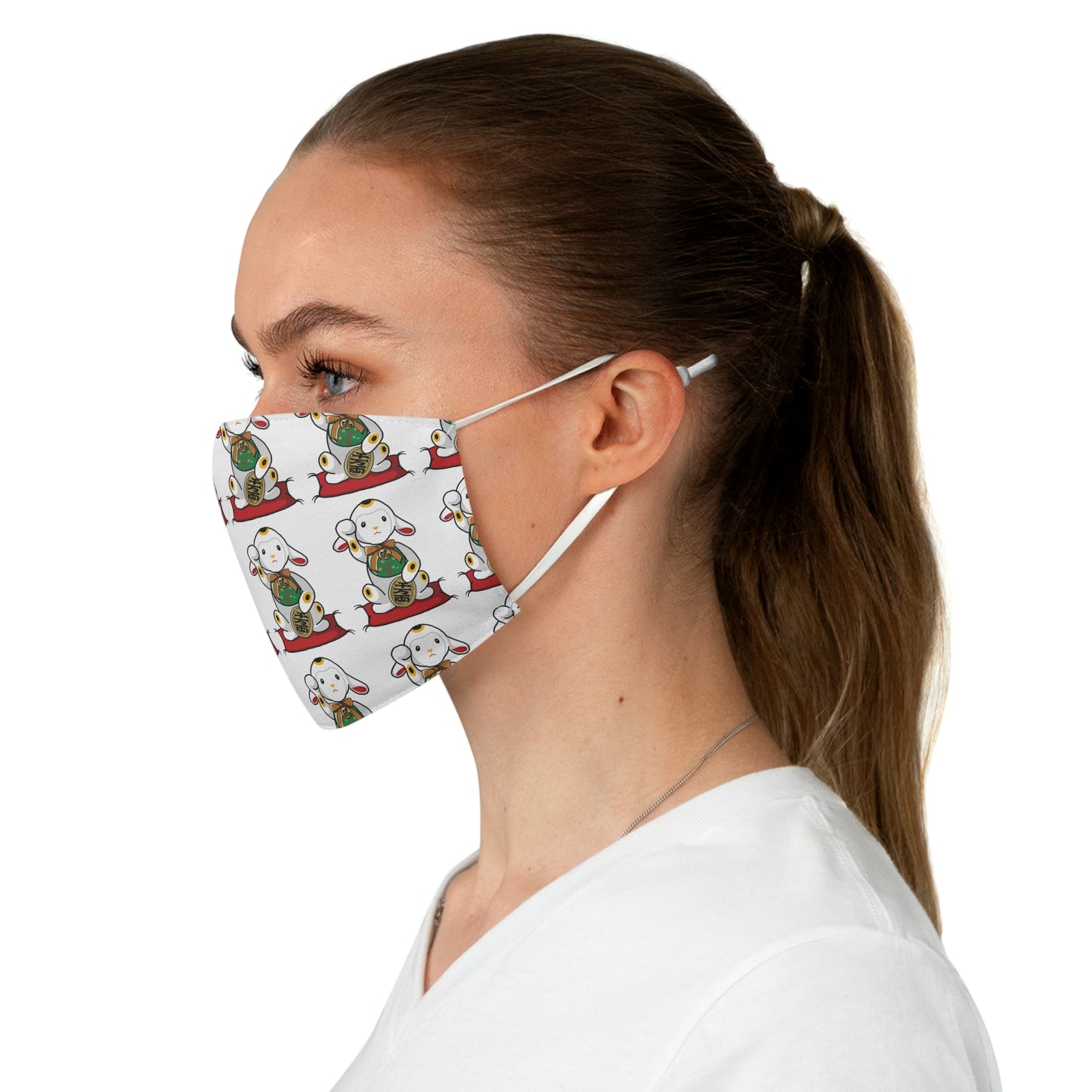 Cute Maneki-Neko Lamb design Fabric Face Mask | Fun Gift, Adjustable Mask, Lamb Themed Accessory, Face Covering