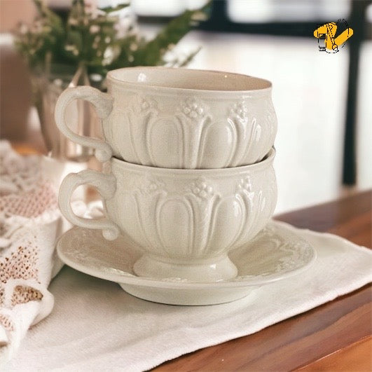 Cream Color Embossed Neoclassical Style Tea Set