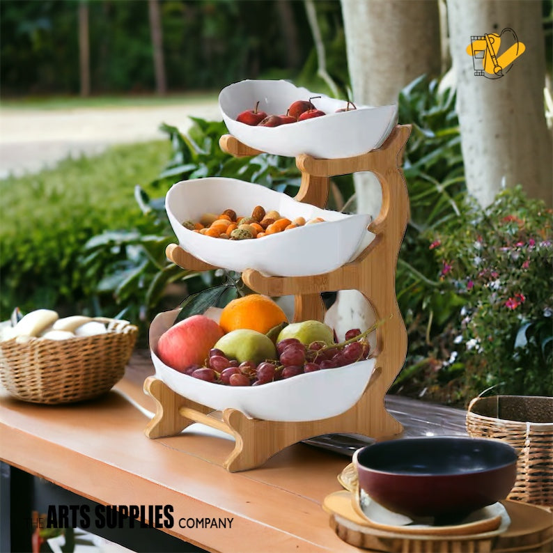 3-Tier Candy/ Fruit Bowls with Bamboo Stand